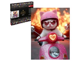 Алмаз. моз. 30*40 см, с подр., част. зап. Кот на мотоцикле. Арт. 71444