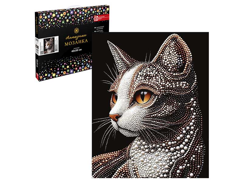 Алмаз. моз. 30*40 см, с подр., част. зап. Жемчужная кошка. Арт. 71448