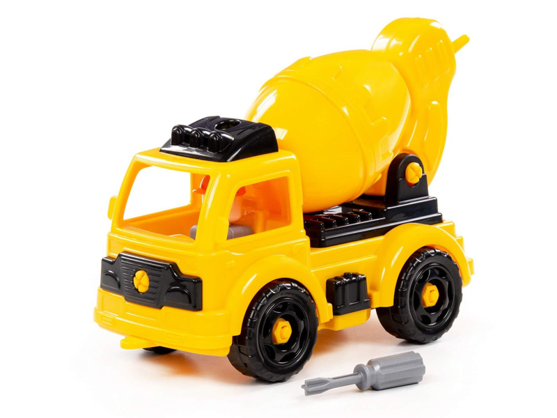 Донецк игрушка оптом Конструктор-транспорт "Автомобиль-бетоновоз" 27 эл. жёлто-чёрный в коробке