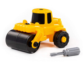 Конструктор-транспорт "Дорожный каток" 18 эл. жёлто-чёрный в коробке доставка оптом в Донецк