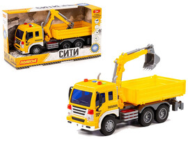 Автомобиль бортовой с ковшом инерц. "Сити" 28 см (свет, звук) жёлтый в кор. доставка оптом в Донецк