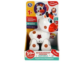 Музык. каталка "Коровка" 12 см, песни, загадки, свет, в кор. HT1080-R