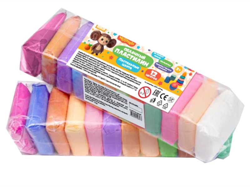 Легкий пластилин "Чебурашка" 12 цв., 10 гр, пастель. FLUFPASTEL-CHEB