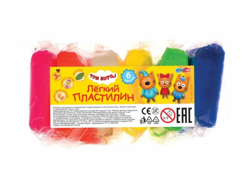 Легкий пластилин "Три Кота" 6 цв., 10 гр. FLUFFY6-127909