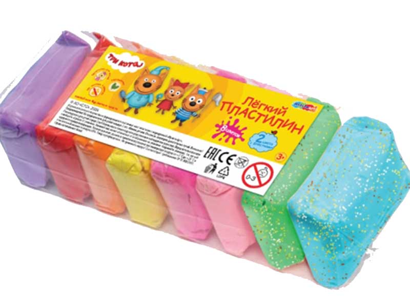 Легкий пластилин "Три Кота" 8 цв. (классика+блестки) LIGHT8-129549-3K