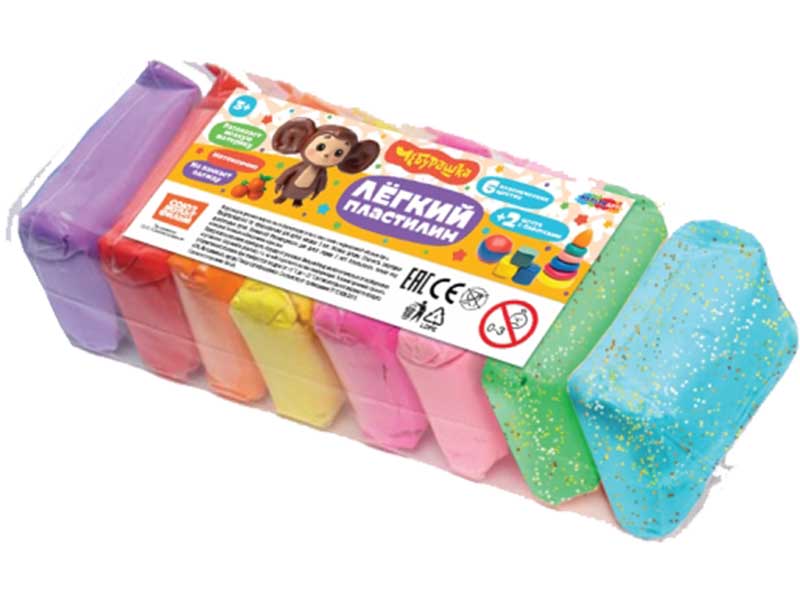Легкий пластилин "Чебурашка" 8 цв. (классика+блёстки) LIGHT8-129548-CHEB