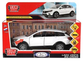 Машина металл. Lada Vesta SW Cross 17.5 см, свет, звук, дв., инерц., белый. Технопарк