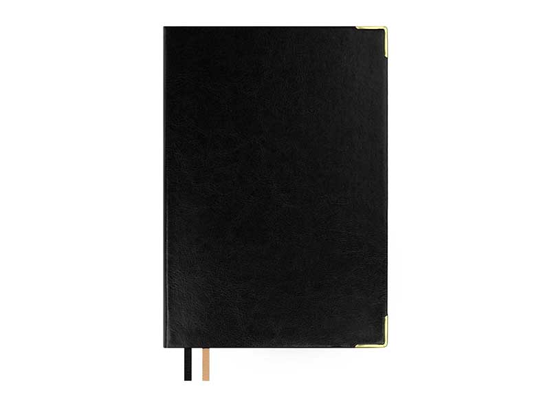Ежедневник недат. А5 160 л. Сариф черный, кожзам, металл. уголки, цитаты. 70647