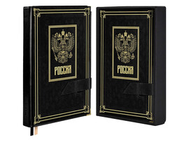 Ежедневник А5+ 192 л. Россия, полудат., кожзам, фол. срез, мет. углы, застежка, черный, подар. уп. 67937