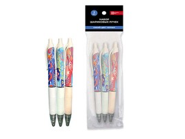 Набор ручек шар. автомат. "Принт" 3 шт., 0.7 мм, синяя, в пак. 59521