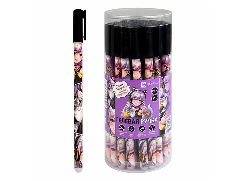 Ручка гел. со стир. черн. "Девчонка" 0.5 мм, синяя, софт-тач. 69532