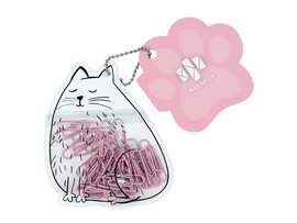 Скрепки "Белый кот" 28 мм, 40 шт., розовые. 71495