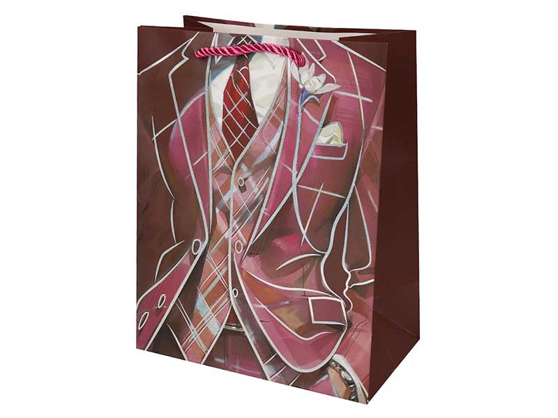 Пакет подар. мат. лам. Малиновый пиджак 18х23х10 см, тиснение.  ППК-3574