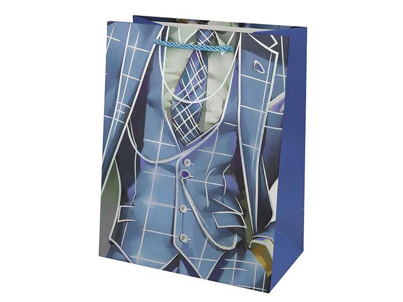 Пакет подар. мат. лам. Голубой пиджак 26*32*10 см, тиснение. ППК-3587