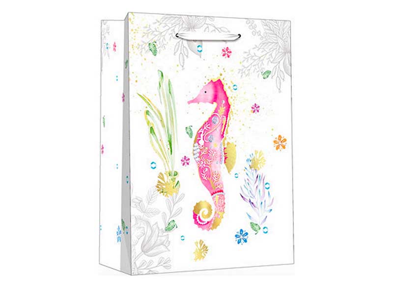 Пакет подар. мат. лам. Яркий морской конек 26.4х32.7х13.6 см. ППК-3394