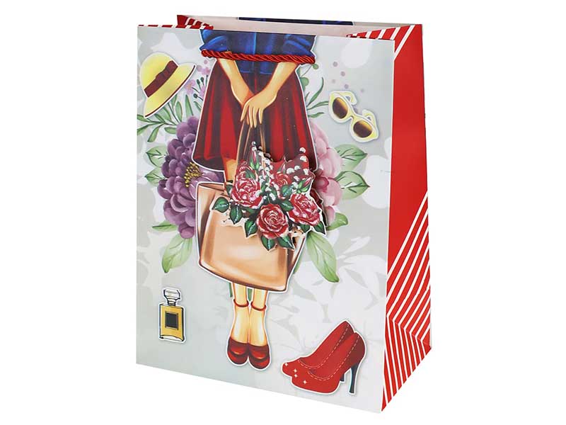 Пакет подар. мат. лам. Красная туфелька 30*41.5*12 см, глиттер, 3D эл. ППК-3604