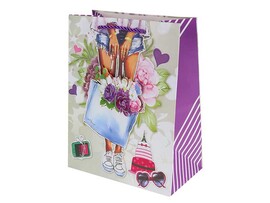 Пакет подар. мат. лам. Отдых в Париже 30*41.5*12 см, глиттер, 3D эл. ППК-3603