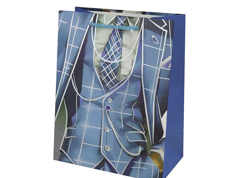 Пакет подар. мат. лам. Голубой пиджак 30*41.5*12 см, тиснение. ППК-3599