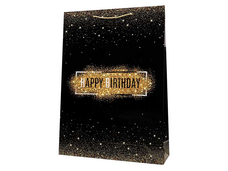 Пакет подар. глянц. лам. Золотистый черный 32,4х44,5х10,2 см. ПКП-1152