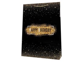 Пакет подар. глянц. лам. Золотистый черный 32,4х44,5х10,2 см. ПКП-1152