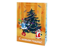 Пакет подар. глянц.лам. "Заяц и волк у ёлки" 32,4*44,5*10,2 см. ППК-2926