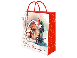 Пакет подар. глянц.лам. Зимний домик 18х23х8 см. ППК-2312