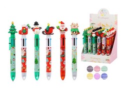 Ручка 6-ти цветная "Новый Год", резин. након., ассорти