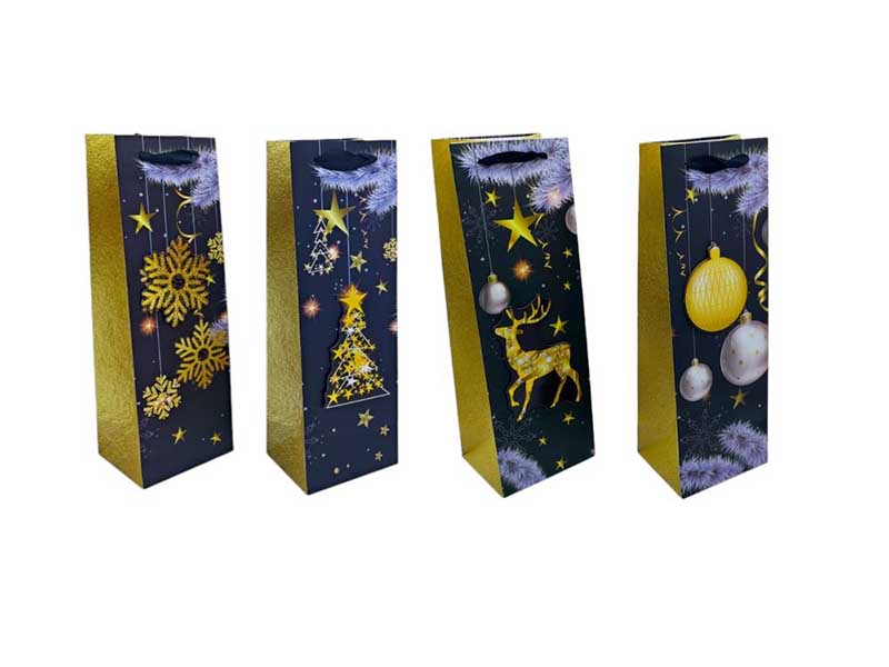 Пакет подар. Bottle "Золотая ночь" 12х36х10 см, ассорти