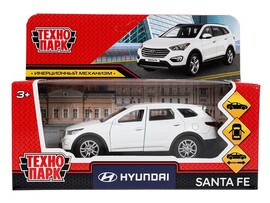 Машина металл Hyundai Santafe 12 см, двери, багаж, инерц, белый, кор. Технопарк