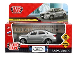 Машина металл. LADA Vesta 11,5 см, двери, серый, кор. Технопарк