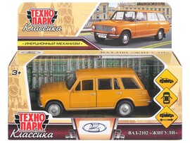 Машина металл. ВАЗ-2102 12 см, дв., багаж, инерц., желтый, кор. Технопарк