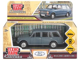Машина металл. ВАЗ-2102 12 см, дв., багаж, инерц., серый, кор. Технопарк