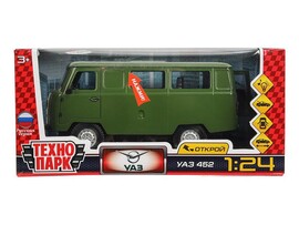 Машина металл. УАЗ-452 18.5 см, свет, звук, дв., люк, баг., инерц., зелен. Технопарк
