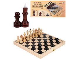 Набор 2 в 1 Шахматы лакиров. + шашки дерев. с доской 29,5х14,5 см ИН-8052 доставка оптом в Донецк