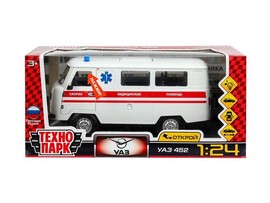 Машина металл. УАЗ 452 Скорая 18.5 см, свет, звук, люк, багаж., инерц. Технопарк