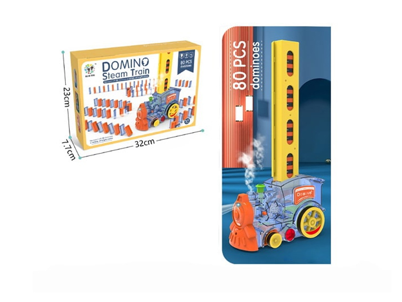 Донецк игрушка оптом Паровозик-домино на бат. "Приключение" (свет, пар) 80 эл. 24*17*9 см 2000271