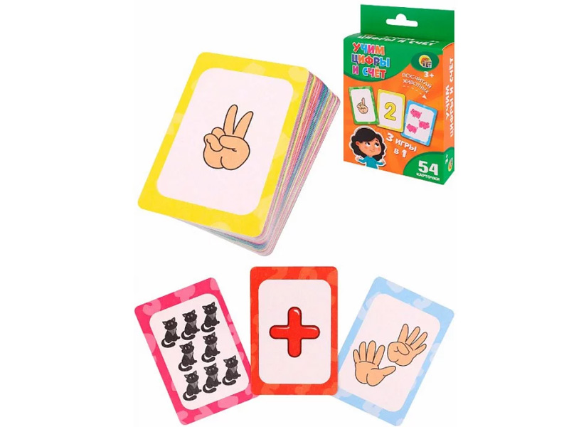 Донецк игрушка оптом Карточки обучающие "Учим цифры и счёт" 54 шт