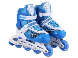 Ролики 31-34 р. (металл. рама, свет. колеса) голубой в сумке HD-P690-B-BS доставка оптом в Донецк