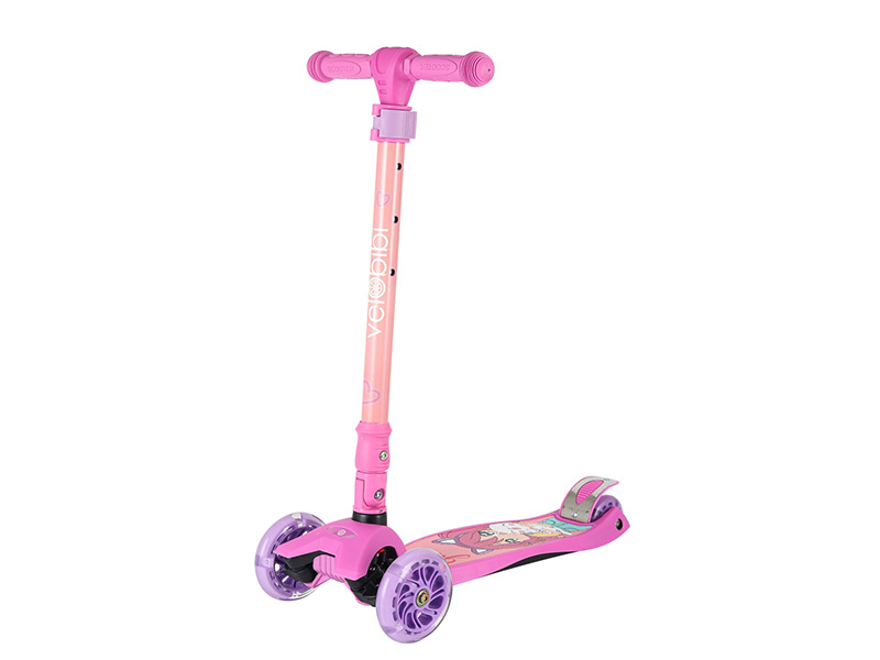 Донецк игрушка оптом Самокат 3-х колесный Wizard 57*13*66-89 см (колеса 118/76см, свет) розовый СМК-2113