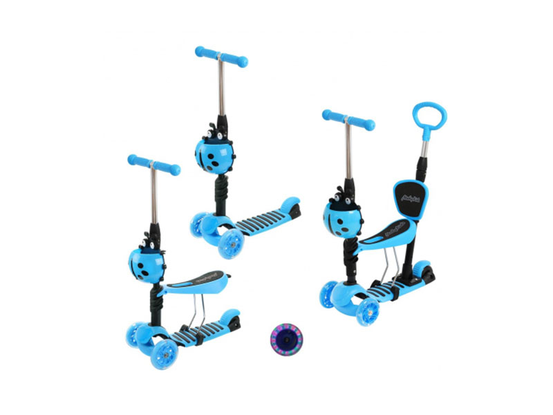 Донецк игрушка оптом Самокат 3-х колесный 3 в 1 «Божья коровка» (светятся колеса) синий