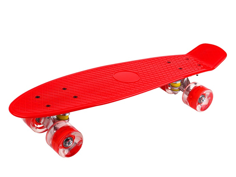 Донецк игрушка оптом Пенниборд 56х14 см (пластик, основа алюм., колеса ПУ, свет) красный WX-201R