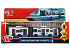 Технопарк. ГОРОДСКОЙ ТРОЛЛЕЙБУС металл. инерц. 19 см (открыв. двери) бело-синий доставка оптом в Донецк