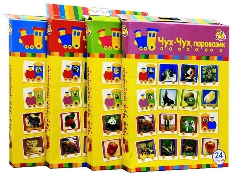 Донецк игрушка оптом Обучающие карточки "Чух-чух, паровозик!" 4шт/уп