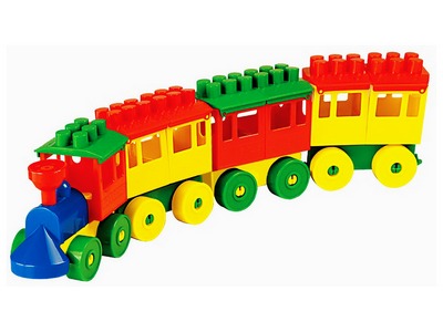 Донецк игрушка оптом Конструктор-паровоз с тремя вагонами