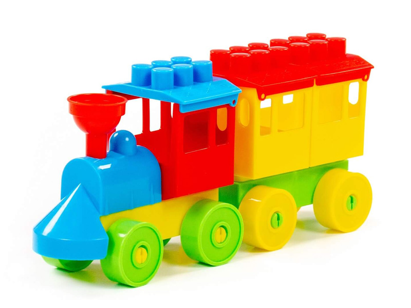 Донецк игрушка оптом Конструктор-паровоз с одним вагоном