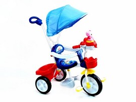 ВЕЛОСИПЕД 3-Х КОЛ. "МАЛЫШ",ГОЛОВА-МЕДВЕЖОНОК  ЛЕТЧИК,ТЕНТ,ШТАНЫ,РУЧКА,СИН 800908-3 доставка оптом в Донецк