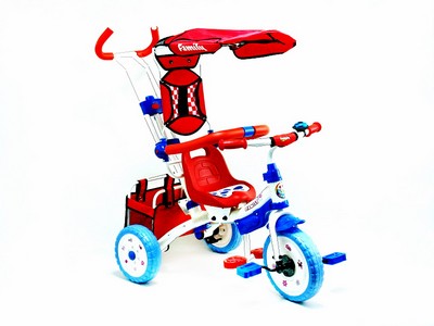 Донецк игрушка оптом ВЕЛОСИПЕД 3-Х КОЛ. "ЖУРАВЛИК" ТЕНТ,ЗВОНОК,КОРЗИНА,БЕЛ/КРАС/СИН 820904-8